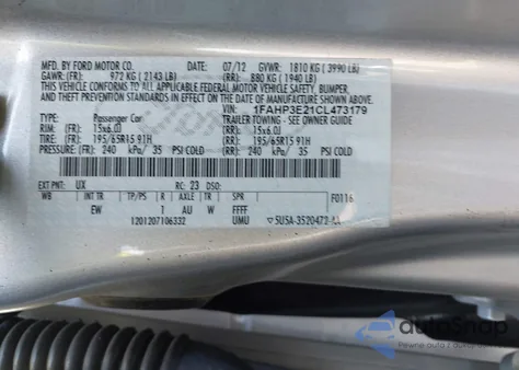 2012 Ford Focus S from USA, damaged, VIN 1FAHP3E21CL473179